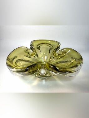 1960s Chalet Art Glass Ashtray / Catchall Bowl – Olive Green